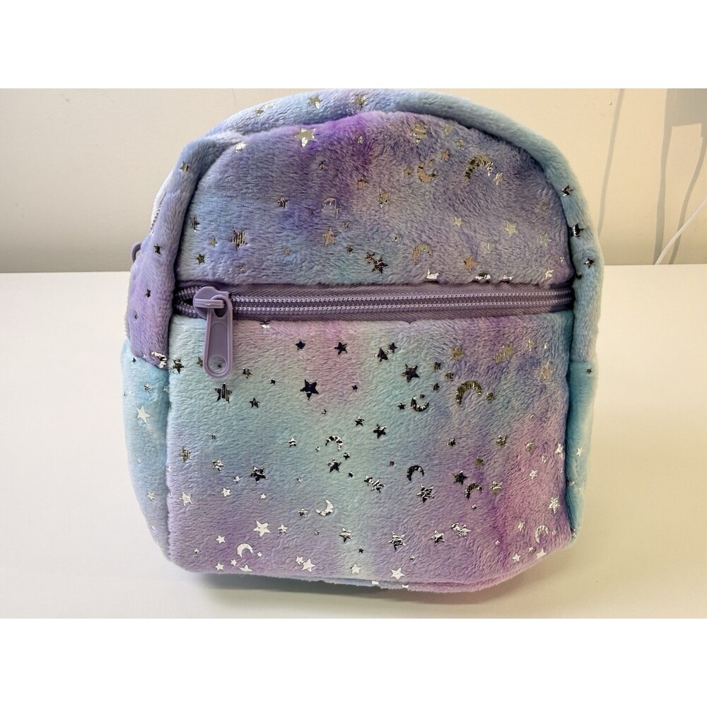 Mini Soft Plush Travel Backpack Book Bag Galaxy Theme Stars Purple & Blue Kids
